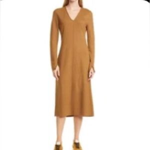 Rag & Bone Camel‎ Brown Long Sleeved Ribbed VNeck Midi Dress Size Small NWT